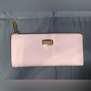 Preowned Baby Pink Michael Kors Large Saffiano Leather Quarter-Zip Wallet